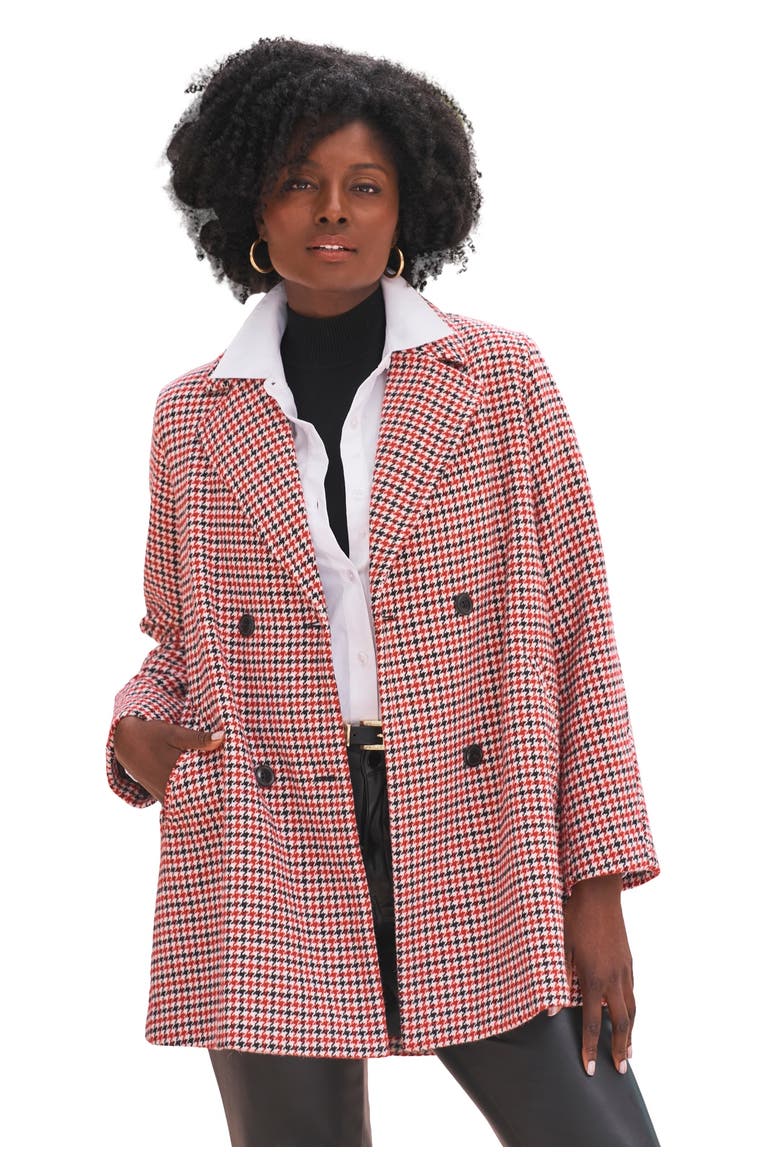 A Line Wool Peacoat, Main, color, RED BLACK MULTI HOUNDSTOOTH