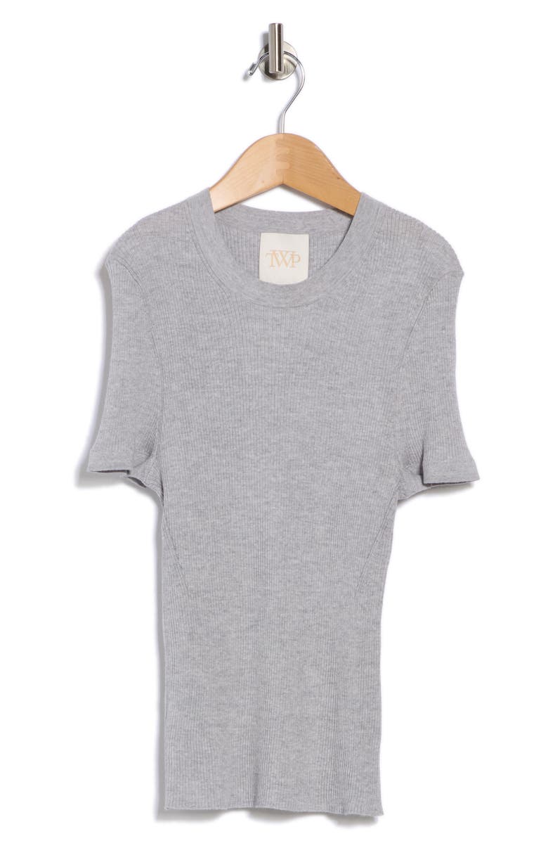 TWP Tease Short Sleeve Wool Sweater, Alternate, color, Light Heather Grey