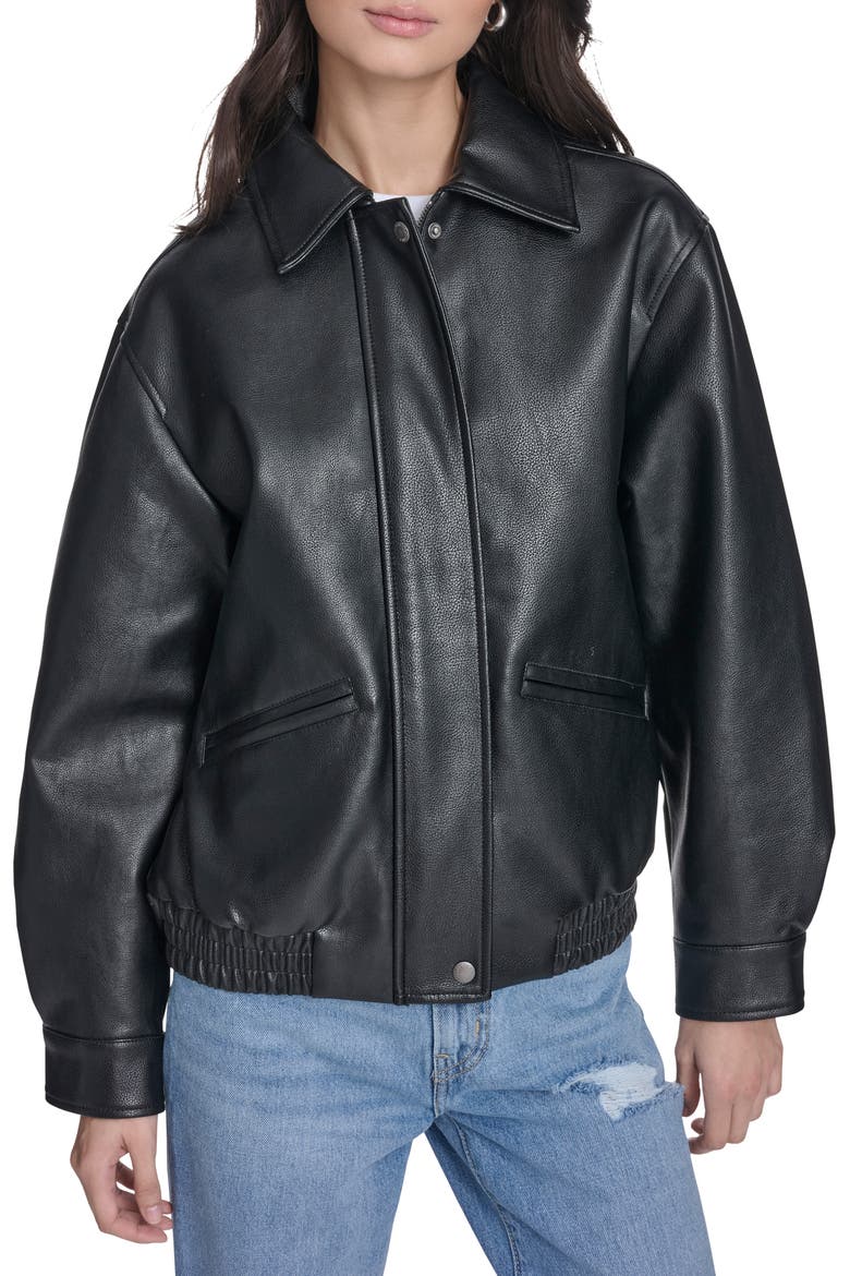 Relaxed Faux Leather Bomber Jacket (Women) | Nordstrom