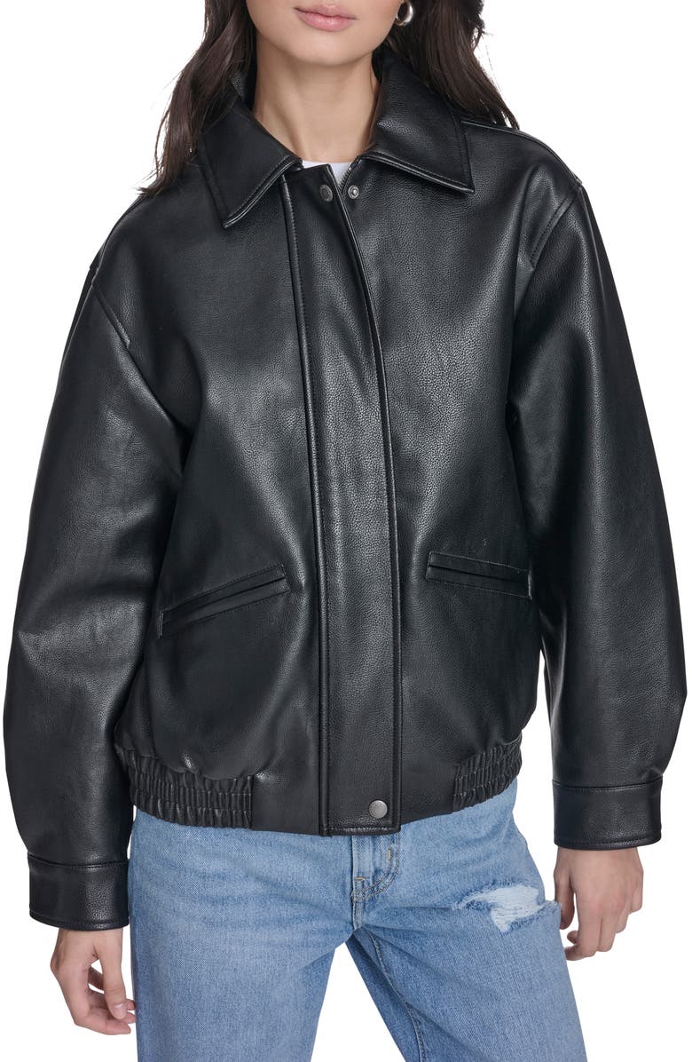 Levi's Relaxed Faux Leather Bomber Jacket, Main, color, Black