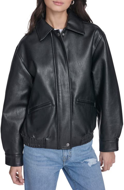 Relaxed Faux Leather Bomber Jacket