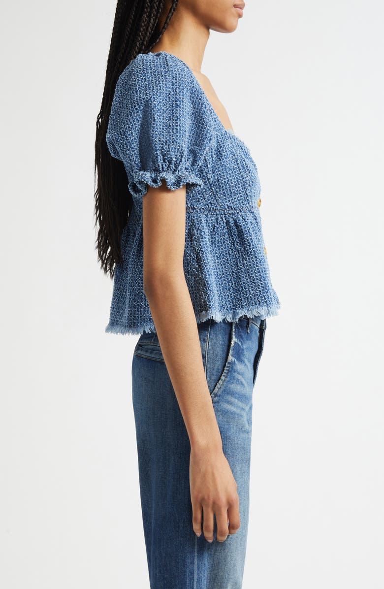 Ganni Fluffy Metallic Denim Top, Alternate, color, Mid Blue Stone