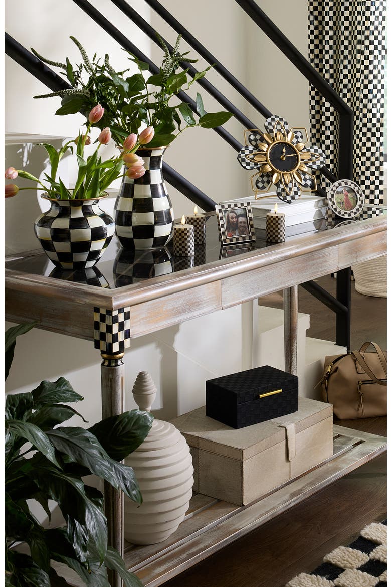 Courtly Check Large Enameled Steel Vase, Alternate, color, BLACK/ WHITE