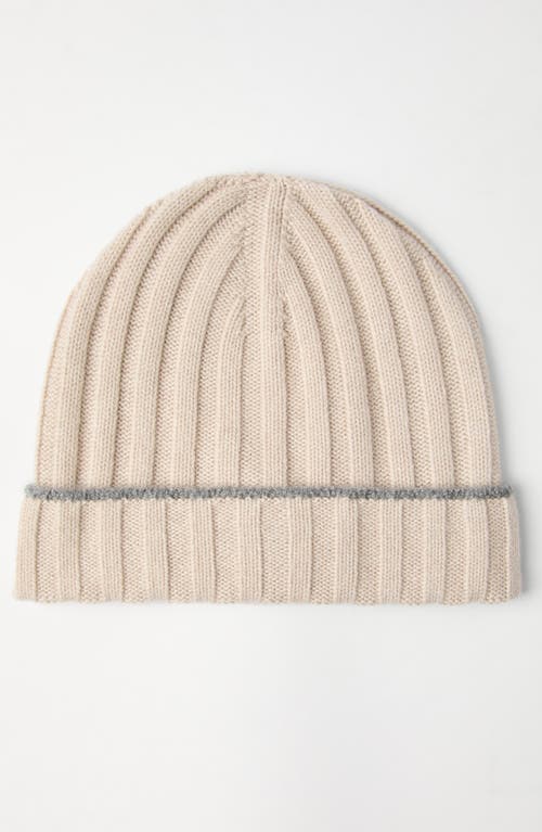 Brunello Cucinelli Cashmere Rib Knit Beanie In Sand
