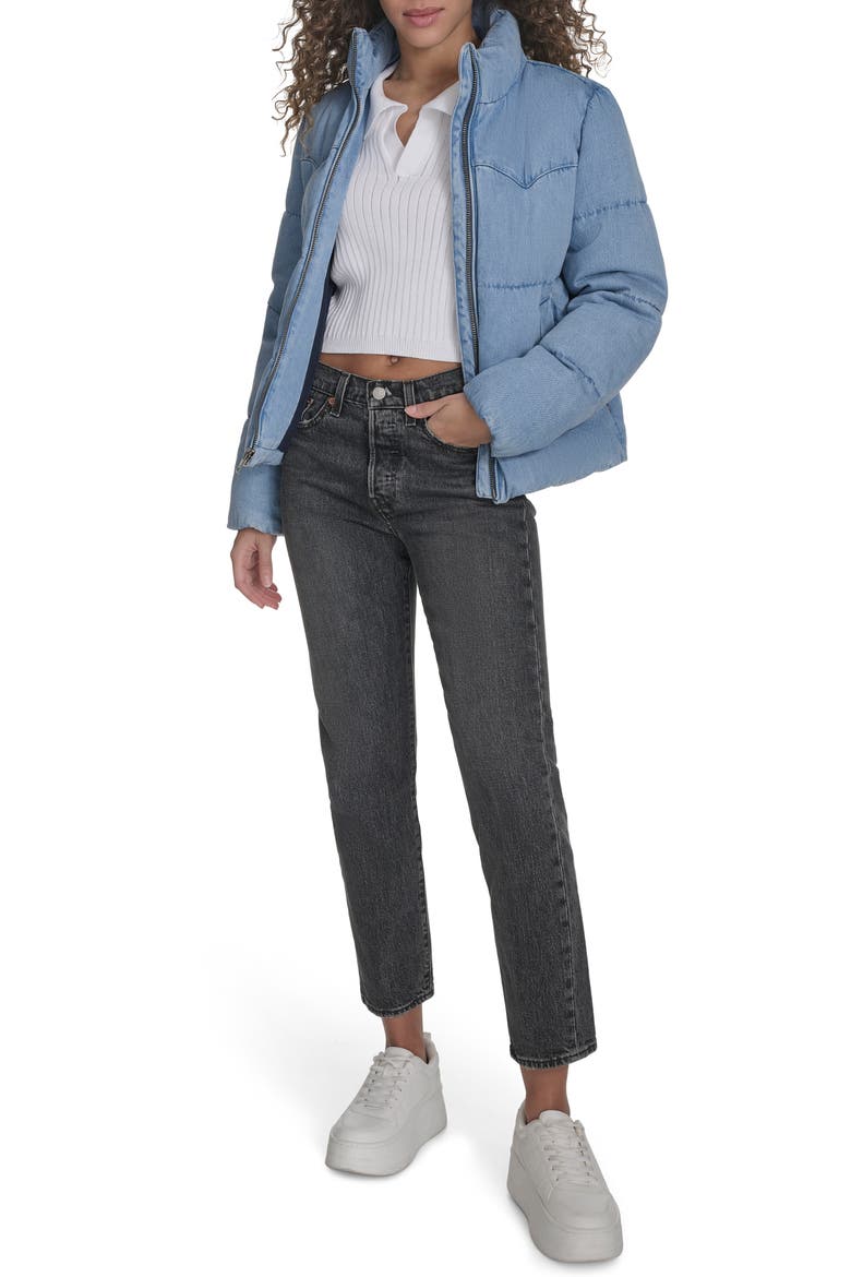 Western Denim Puffer Jacket, Alternate, color, LIGHT WASH DENIM