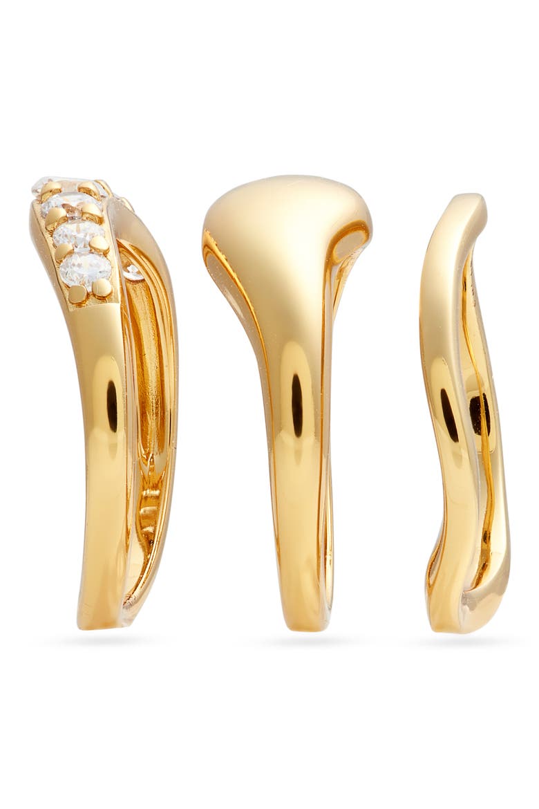 Set of 3 Sculpted Rings, Alternate, color, CLEAR- GOLD