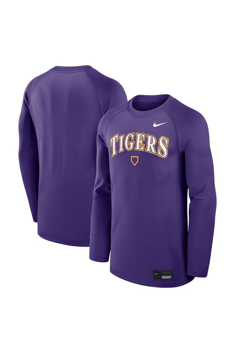 Men's Nike Purple LSU Tigers Dugout Game Time Raglan Dri-FIT Long Sleeve T-Shirt, Main, color, Purple