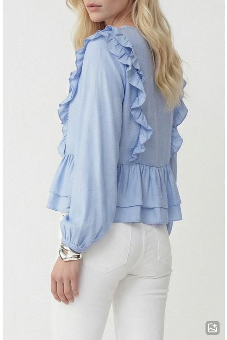 Zoey Ruffle Peplum Chambray Top, Alternate, color, BRUNNERA BLUE