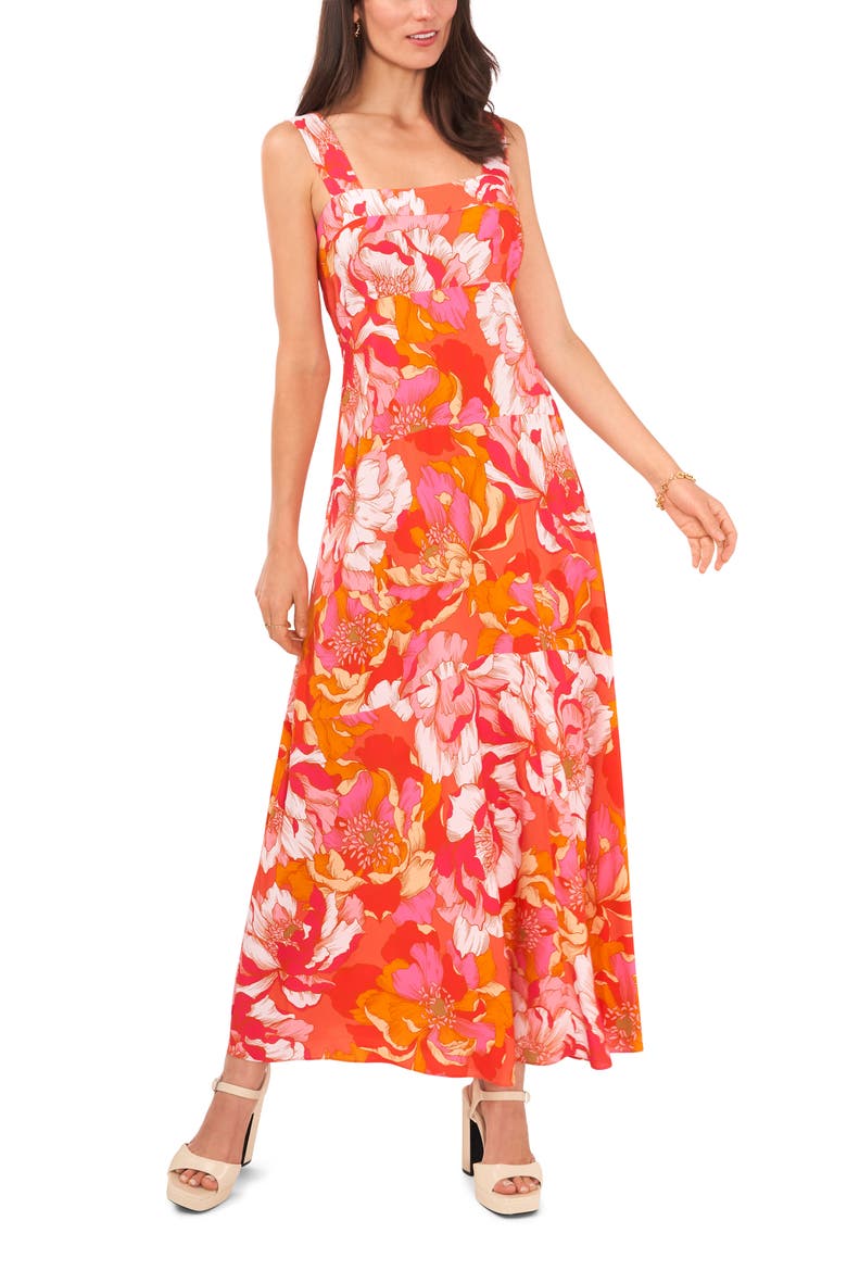 Print Tiered Maxi Dress, Alternate, color, RADIANT ORANGE