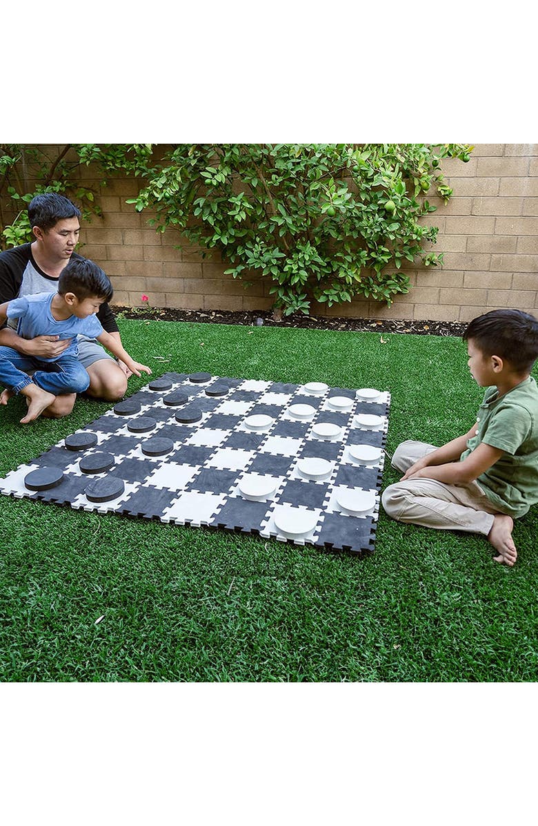 Swooc Games 2-in-1 Premium Giant Checkers & Tic Tac Toe Game, Alternate, color, Black, White