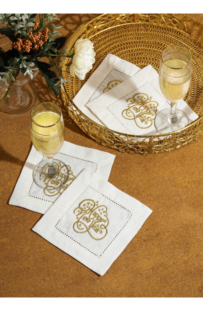 Tiramisu Embroidered Set of 4 Holiday Cocktail Napkins, Alternate, color, Gold