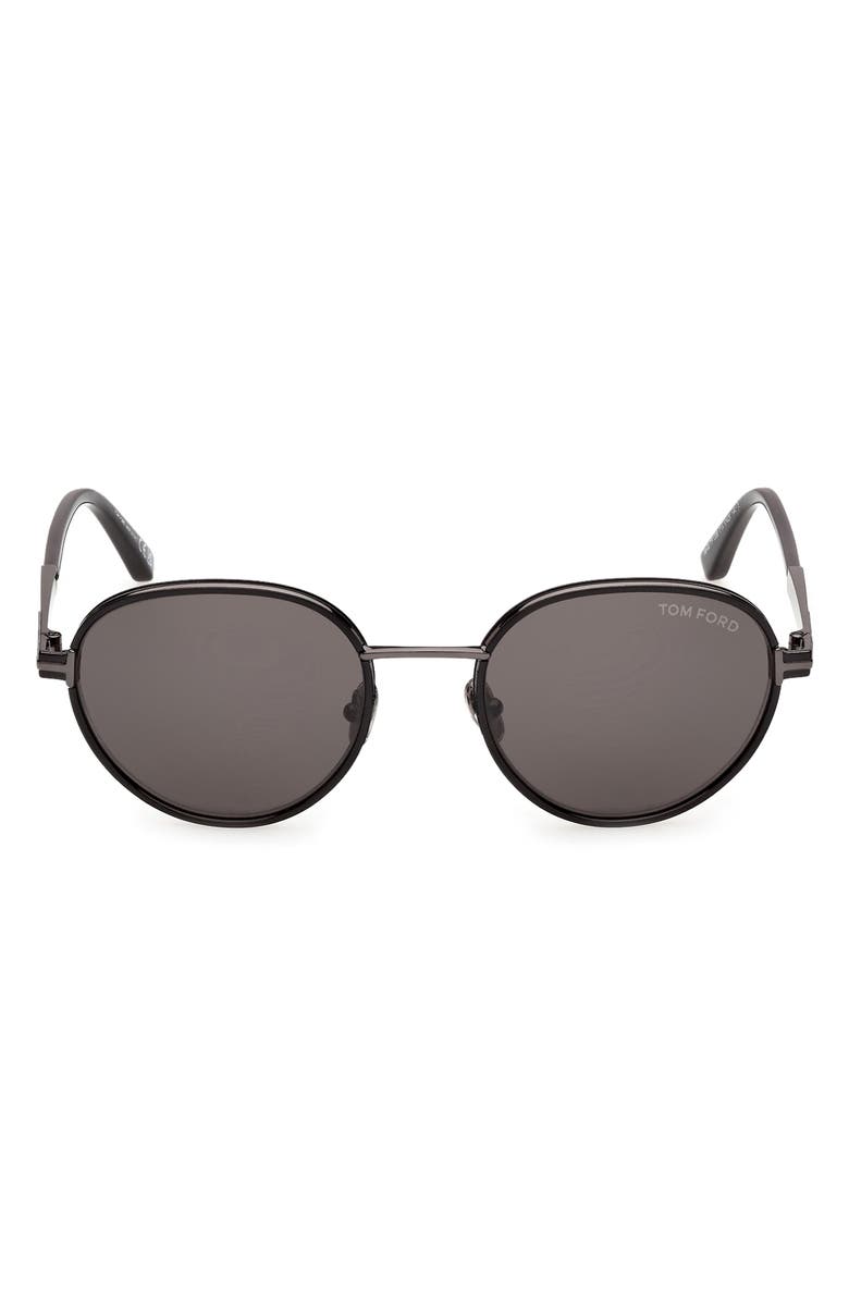 TOM FORD Jet 51mm Round Sunglasses, Main, color, Black Dark Gunmetal / Smoke