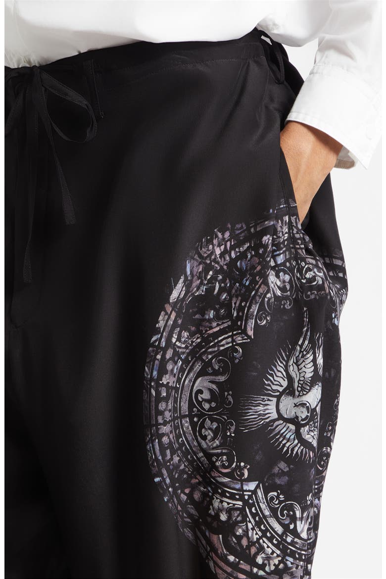Asymmetric Print Silk Shorts, Alternate, color, BLACK