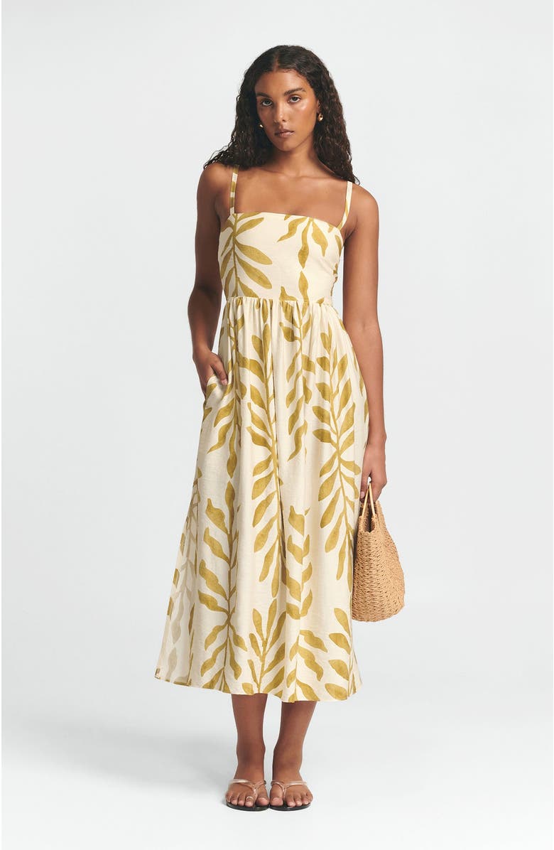 ST MRLO Lanah Midi Dress, Alternate, color, Golden Leaf