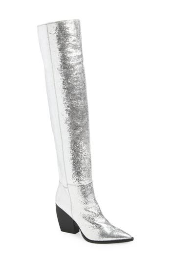 Allsaints Reina Metallic Over The Knee Boot In Silver
