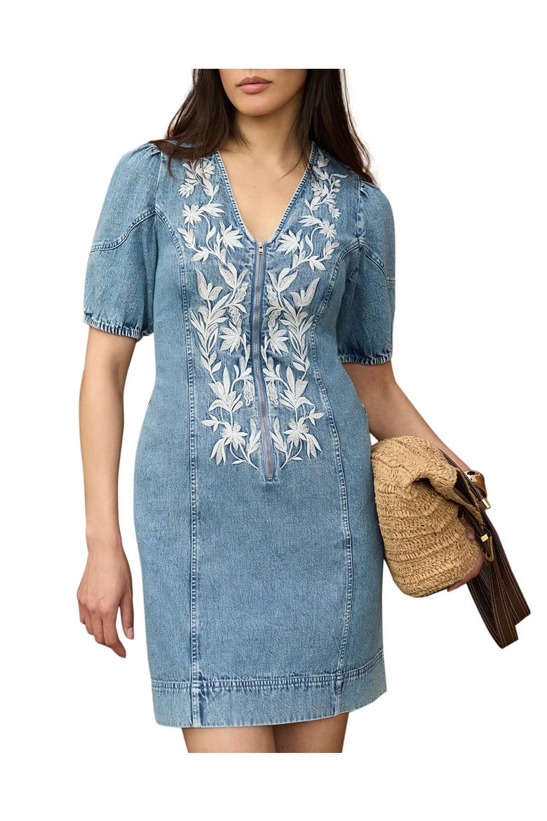 Embroidered Denim Mini Dress, Main, color, Blue