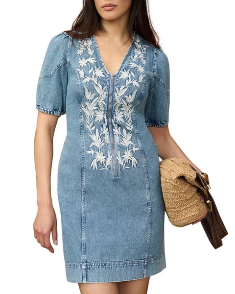 Embroidered Denim Mini Dress