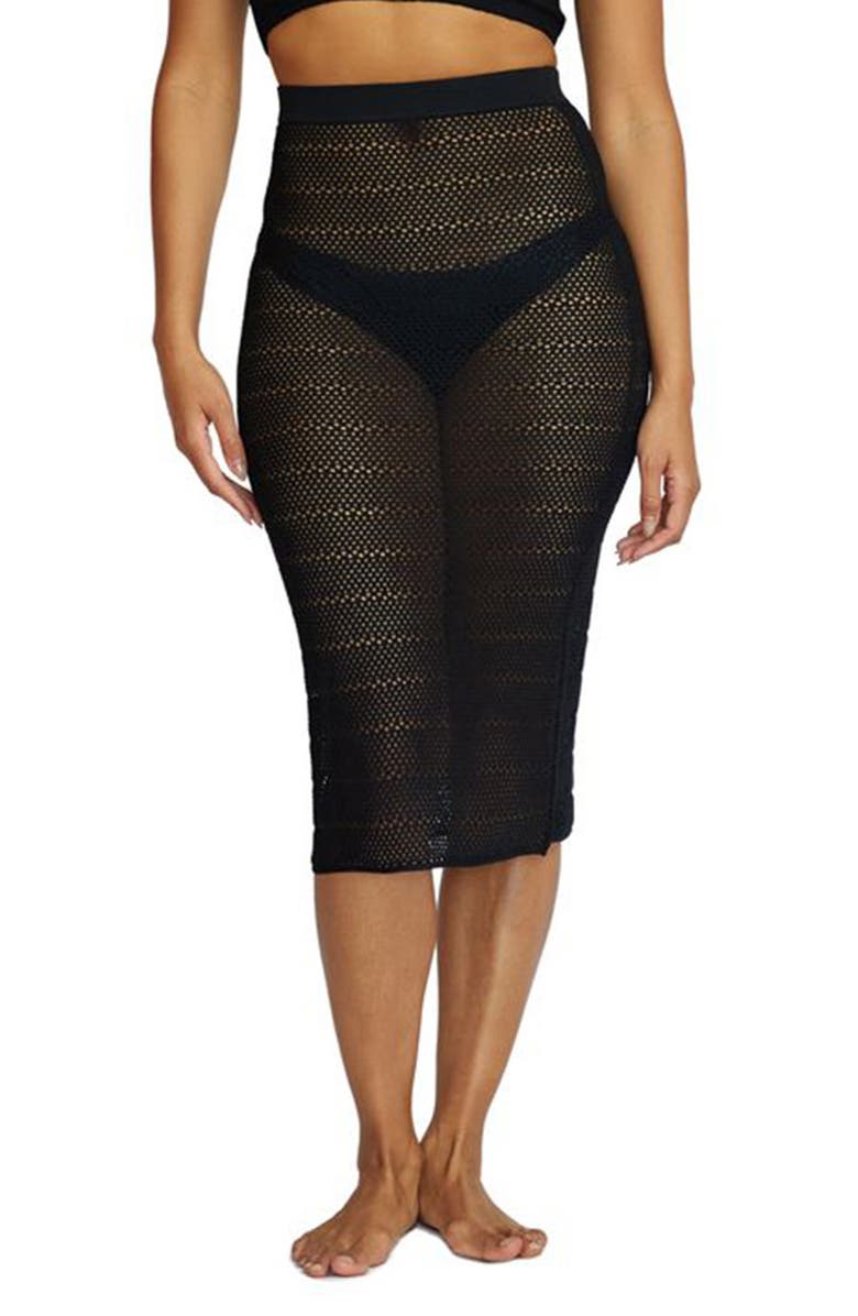 PQ SWIM Open Stitch Skirt, Main, color, Black