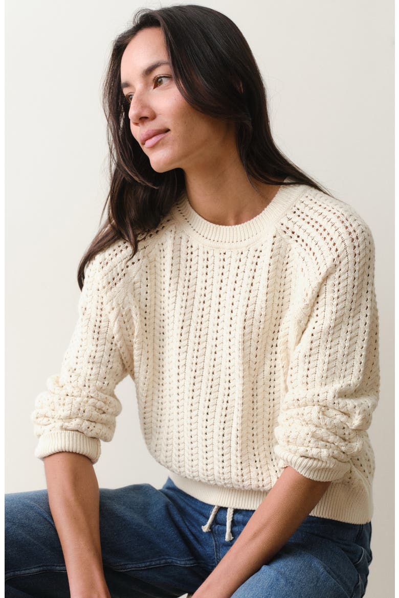 Mina Pointelle Cotton Sweater, Alternate, color, CREAM