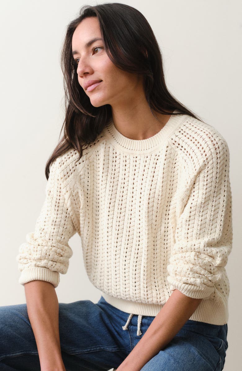 Marine Layer Mina Pointelle Cotton Sweater, Alternate, color, Cream