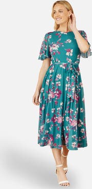 Yumi Mesh Skater Floral Midi Dress
