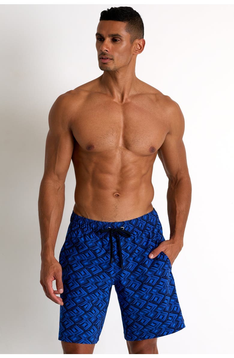 SHAN Long fit stretch swim trunks, Main, color, Print