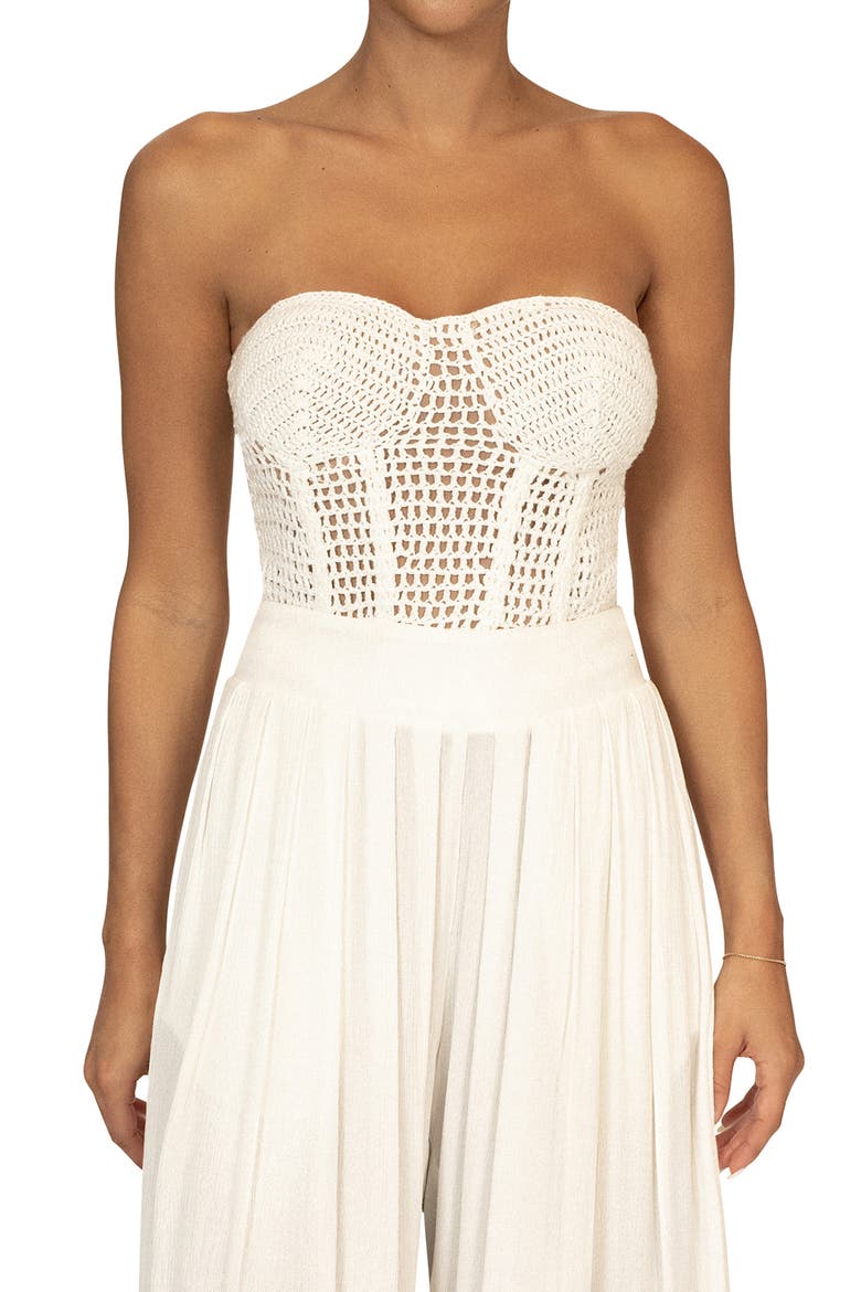 Want It All Open Stitch Strapless Bustier Top, Main, color, WHITE