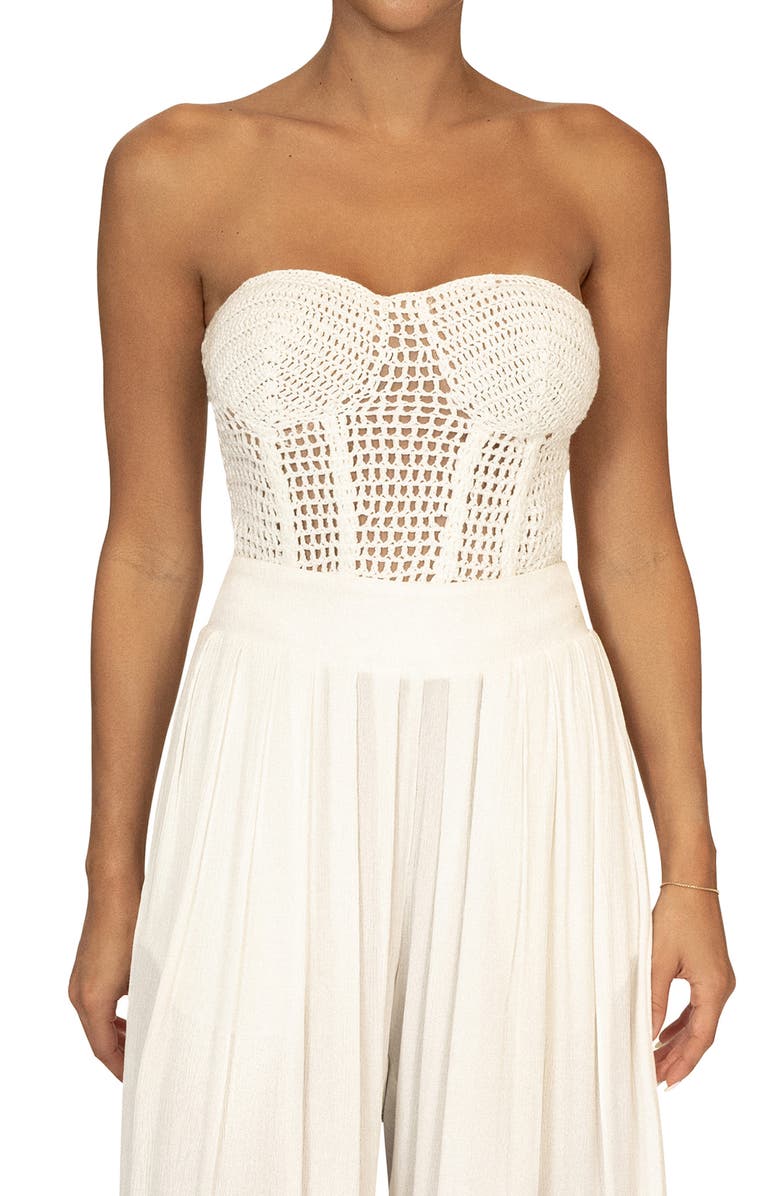 JLUXLABEL Want It All Open Stitch Strapless Bustier Top, Main, color, White