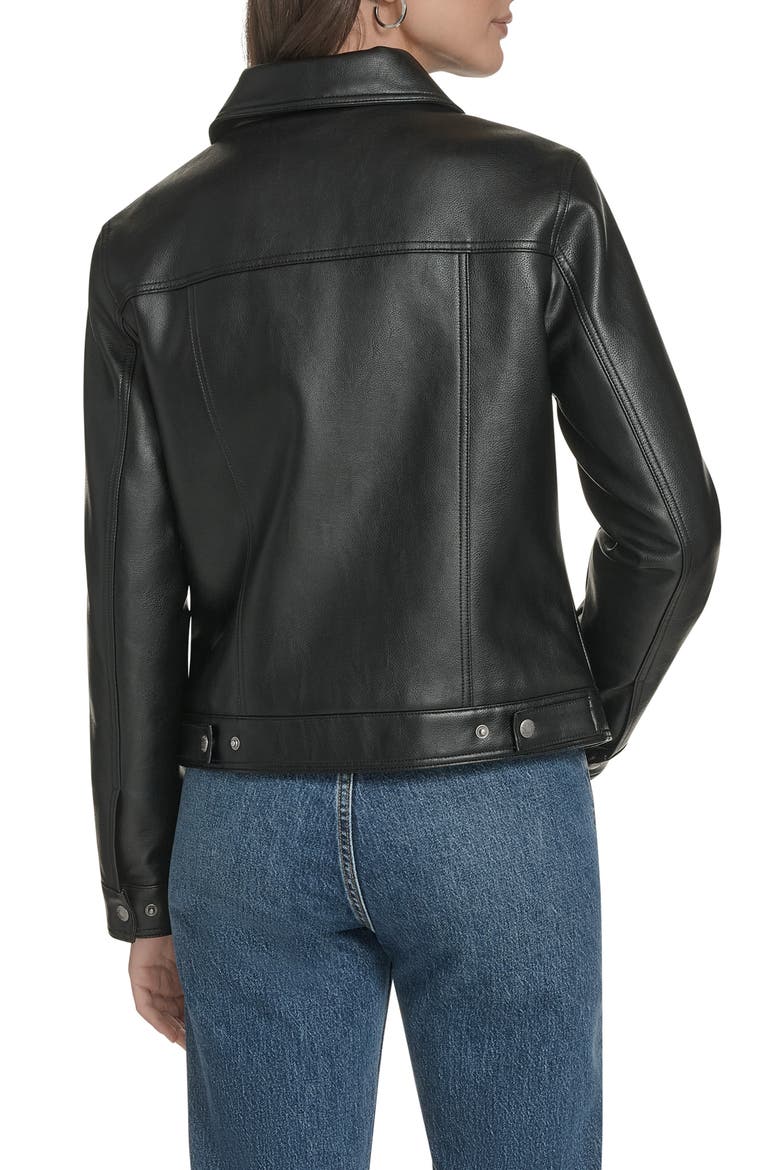 Faux Leather Trucker Jacket, Alternate, color, BLACK