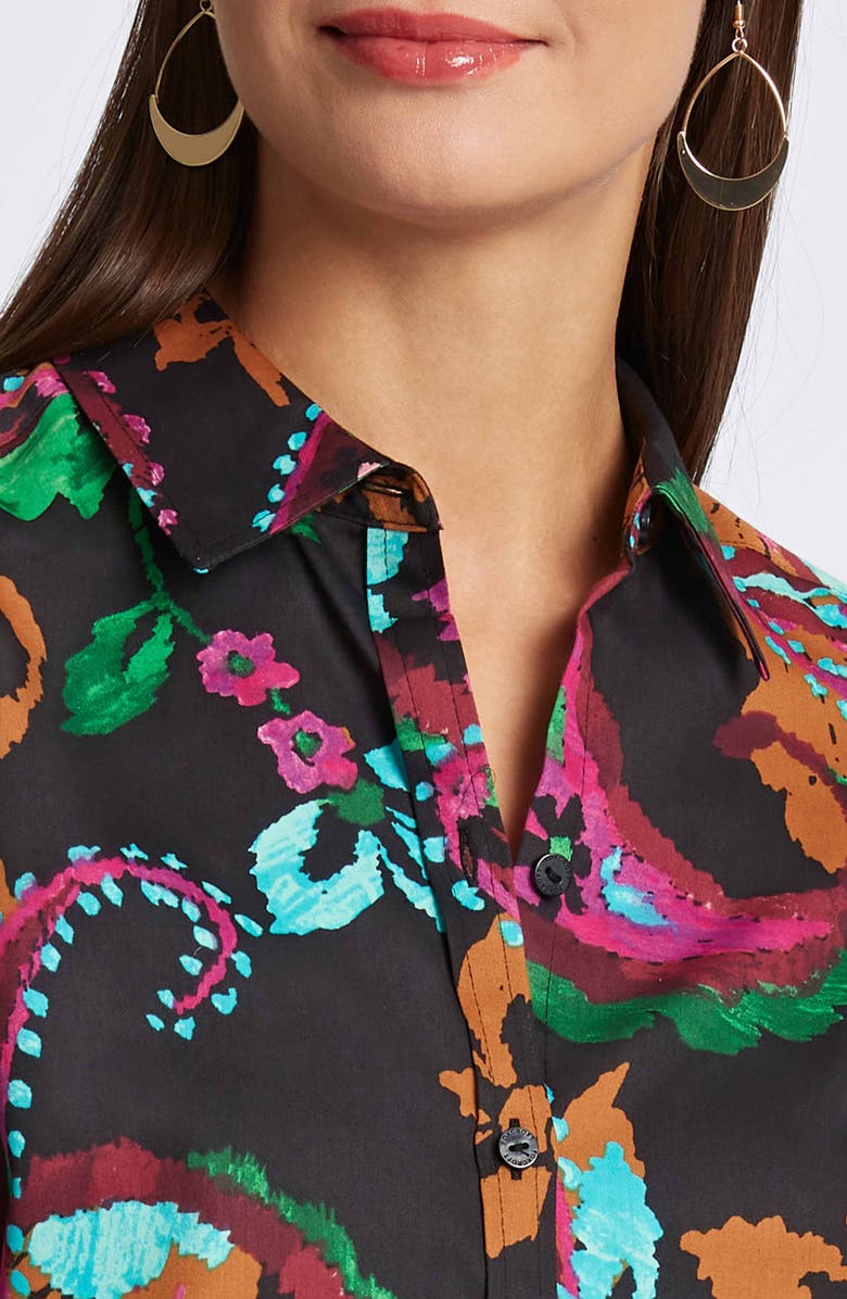 Foxcroft Hampton Painted Wrinkle Resistant Button-Up Shirt, Alternate, color, Black Multi