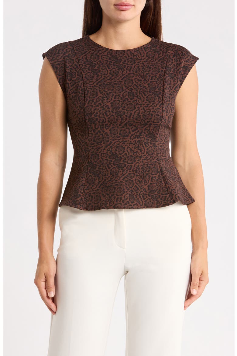Seamed Peplum Top, Main, color, BROWN- BLACK ANIMAL ETCH