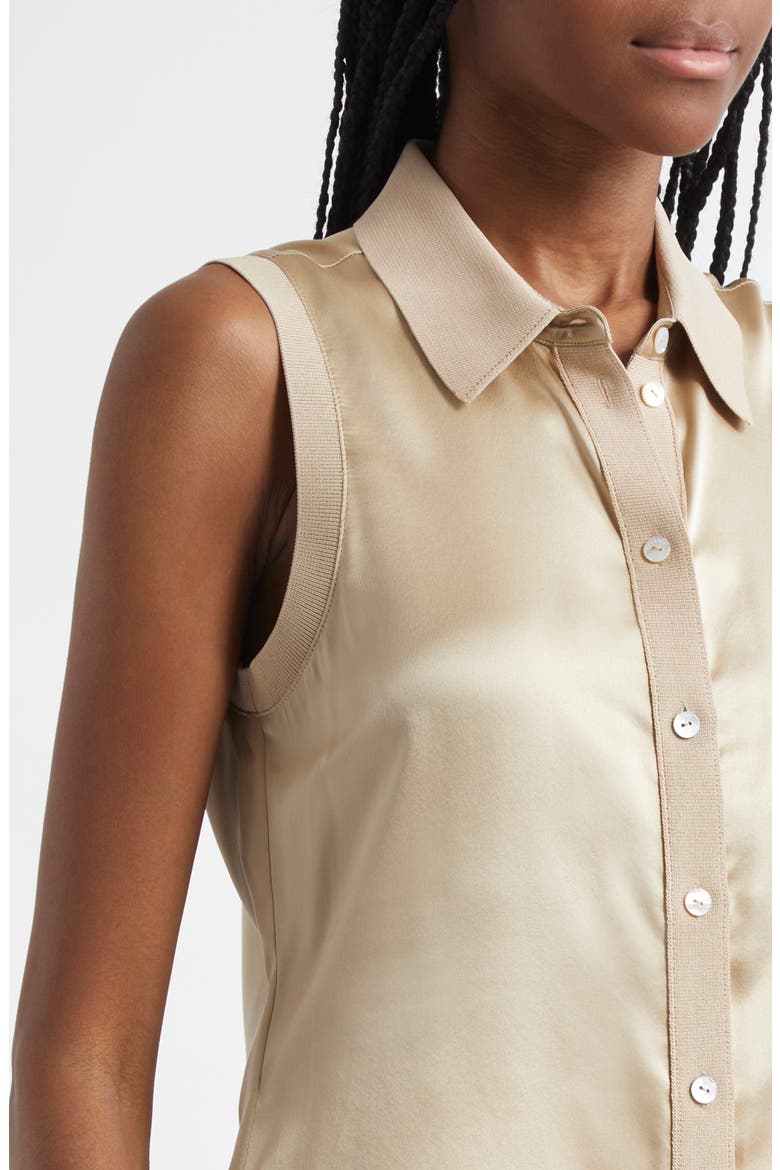 Giselle Silk Sleeveless Shirt, Alternate, color, KHAKI