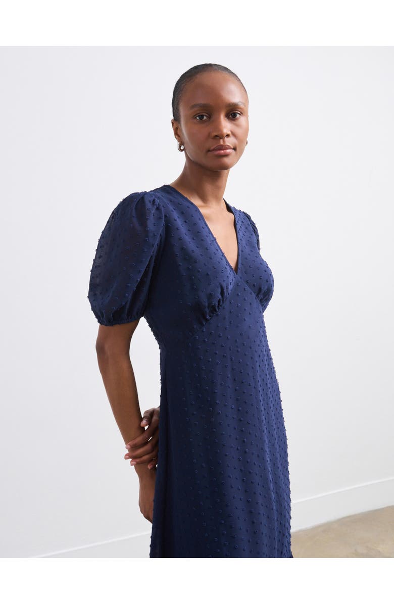 Finery London Loretta V-Neck Georgette Midi Dress, Alternate, color, Navy