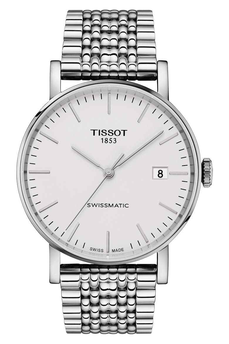 Everytime Swissmatic Automatic Bracelet Watch, 40mm, Main, color, SILVER/ WHITE/ SILVER