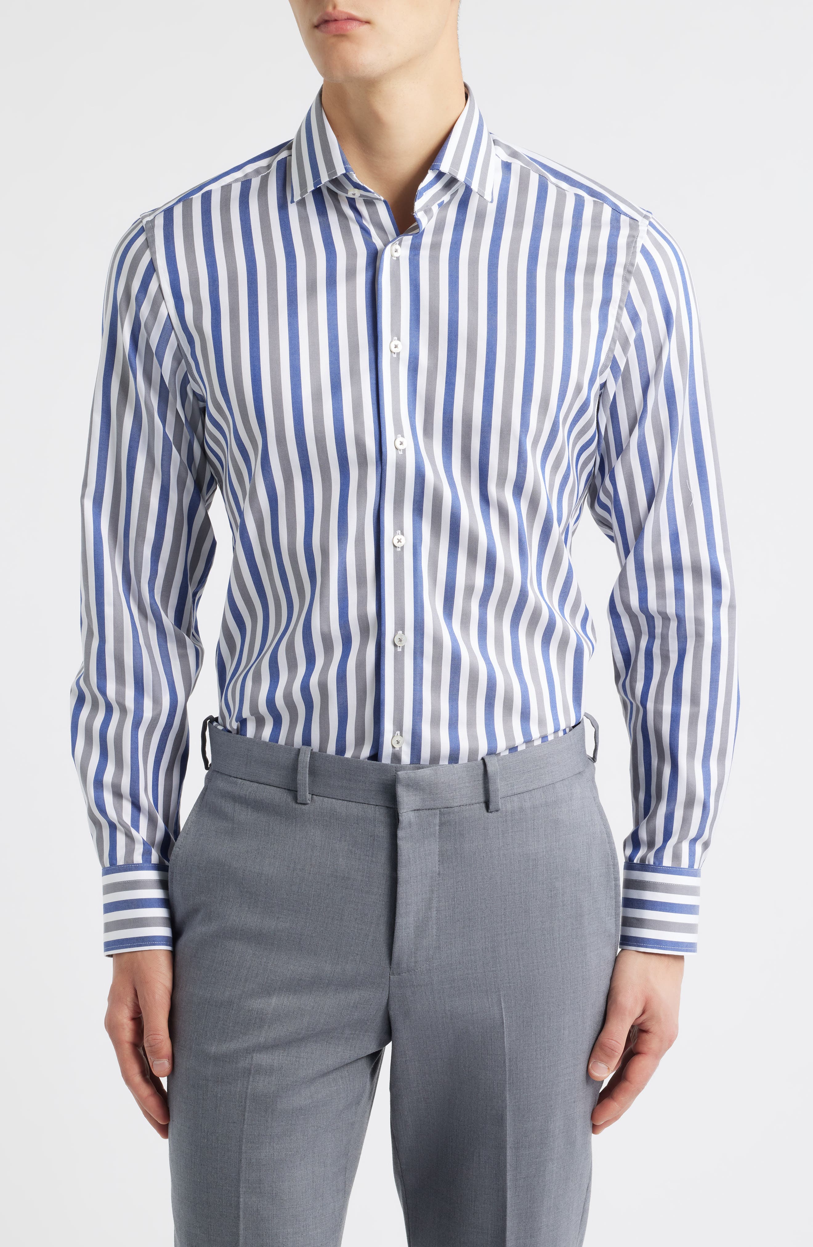 Slim Fit Stripe Non-Iron Cotton Twill Dress Shirt
