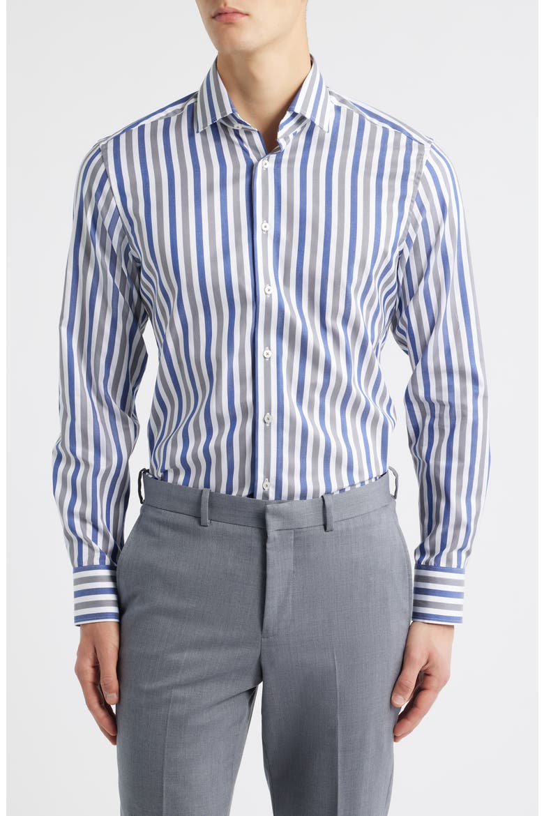 Slim Fit Stripe Non-Iron Cotton Twill Dress Shirt, Main, color, BLUE GREY