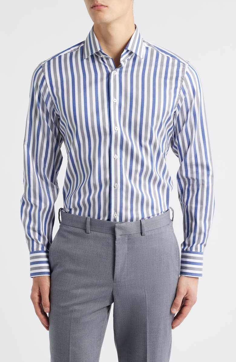 1863 by Eterna Slim Fit Stripe Non-Iron Cotton Twill Dress Shirt, Main, color, Blue Grey