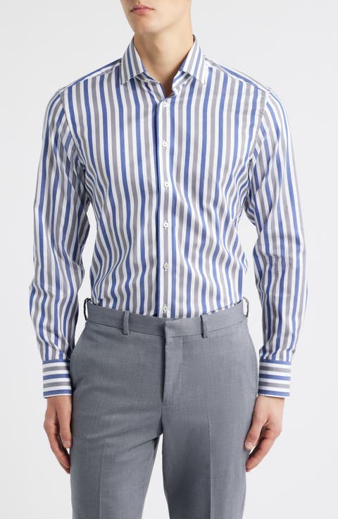 Slim Fit Stripe Non-Iron Cotton Twill Dress Shirt (Regular & Big)