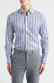 1863 by Eterna Slim Fit Stripe Non-Iron Cotton Twill Dress Shirt