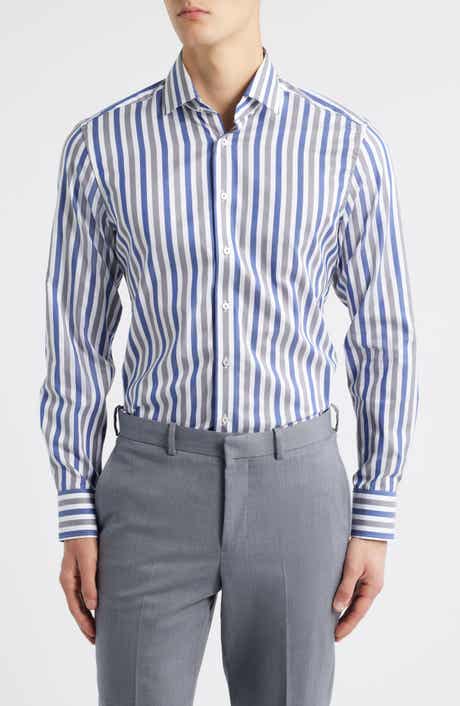 Slim Fit Stripe Non-Iron Cotton Twill Dress Shirt
