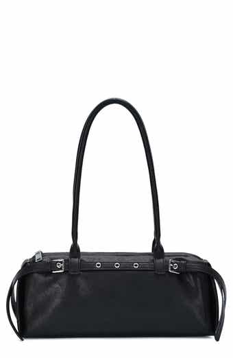 Belt Front Faux Leather Baguette Shoulder Bag