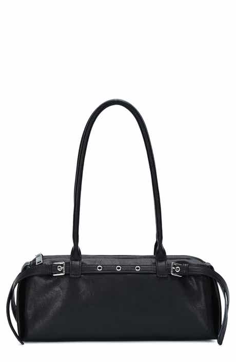Belt Front Faux Leather Baguette Shoulder Bag
