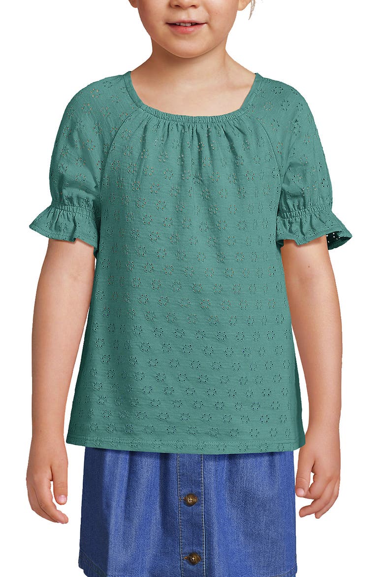 Girls Plus Short Sleeve Eyelet Ruffle Sleeve Top, Main, color, Teal Shadow