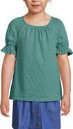 Lands' End Girls Plus Short Sleeve Eyelet Ruffle Sleeve Top