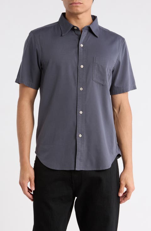 Draped Twill Short Sleeve Button-Up Shirt