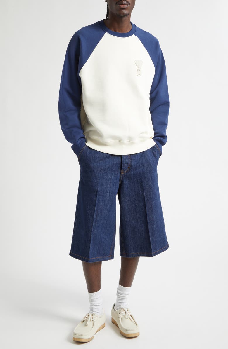 AMI PARIS Ami de Coeur Boxy Colorblock Baseball Sweatshirt, Alternate, color, Blanc Creme/ Encre