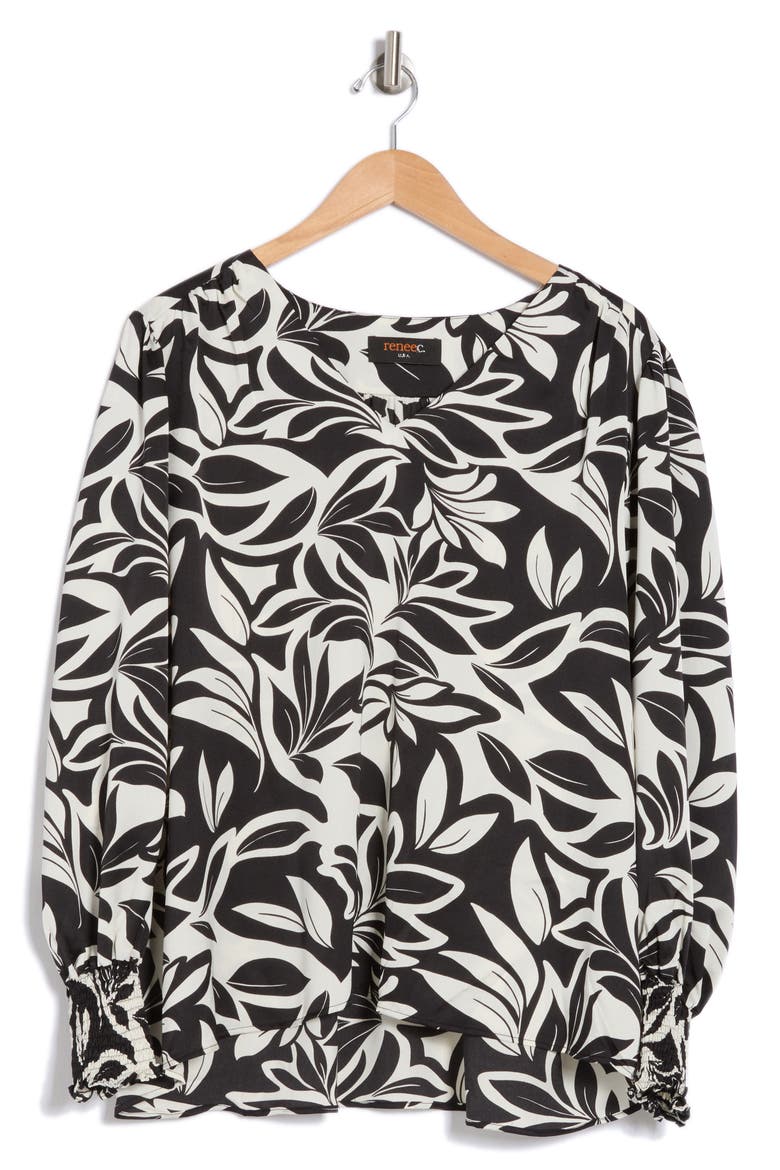 Balloon Sleeve Popover Top, Alternate, color, BLACK/ WHITE