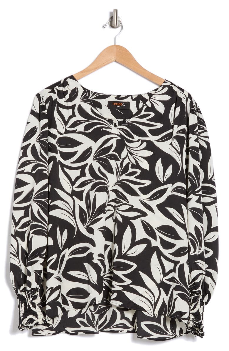 Renee C Balloon Sleeve Popover Top, Alternate, color, Black/ White