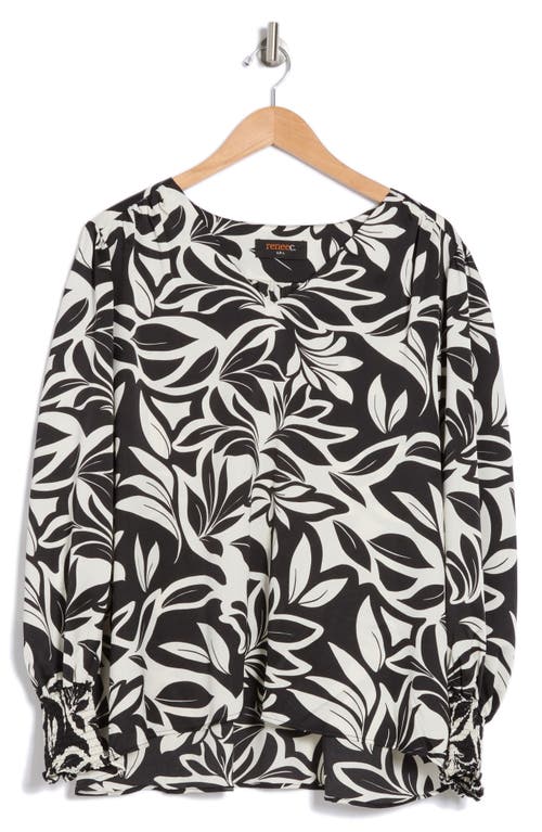 Renee C Balloon Sleeve Popover Top In Black