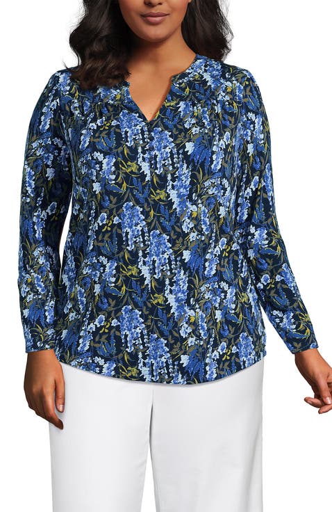 Long Sleeve Lightweight Jersey Notch Neck Tunic Top